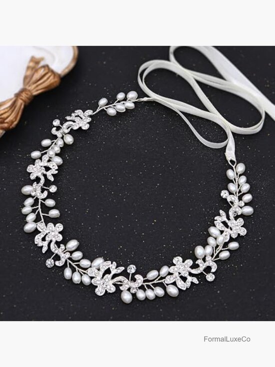 Silver Bridal Headbands With Pearls Hair Vines Wedding Headpieces Prom Hair main image 5